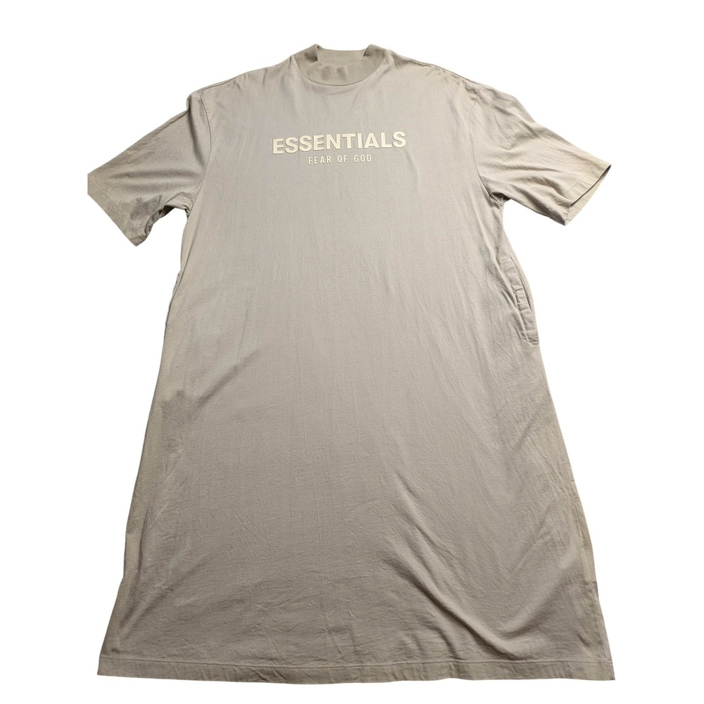 Fear of God Essentials T Shirt Dress Womens S Beige Oversized Logo Streetwear